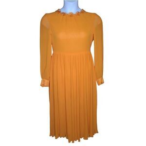 VINTAGE‎ 90s orange sherbet long sleeve embroidered micro pleat midi dress S